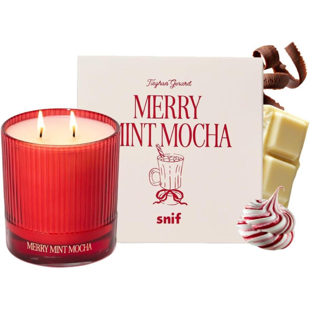 imageHalf Baked Merry Mint Mocha Candle by Snif LimitedEdition Holiday Scent Peppermint Cocoa ampamp Vanilla Clean NonToxic Vegan Soy Wax Blend 85 oz