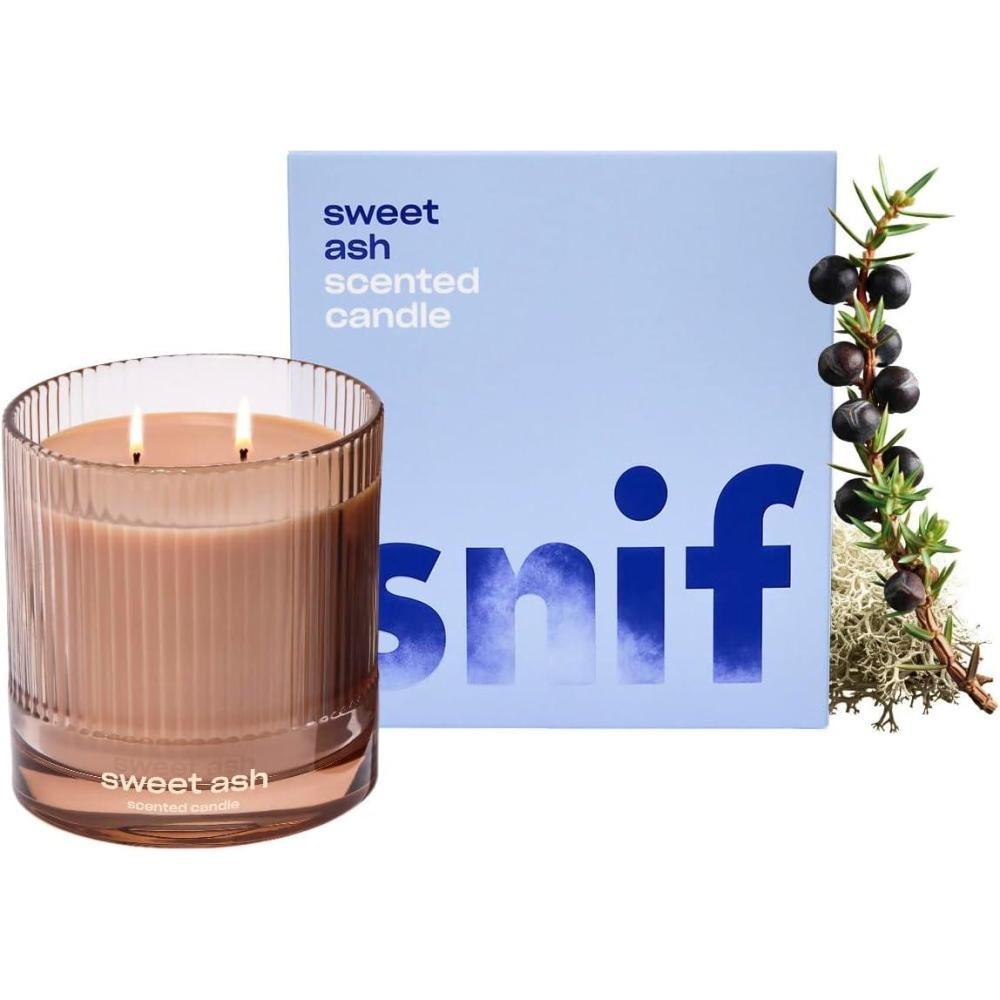 imageOff The Grid Luxury Scented Candle by Snif Warm and Calming Candle 50 Hours 100 Cotton Fiber Wicks Soy Wax Blend NonToxic Vegan 85 ozSweet Ash